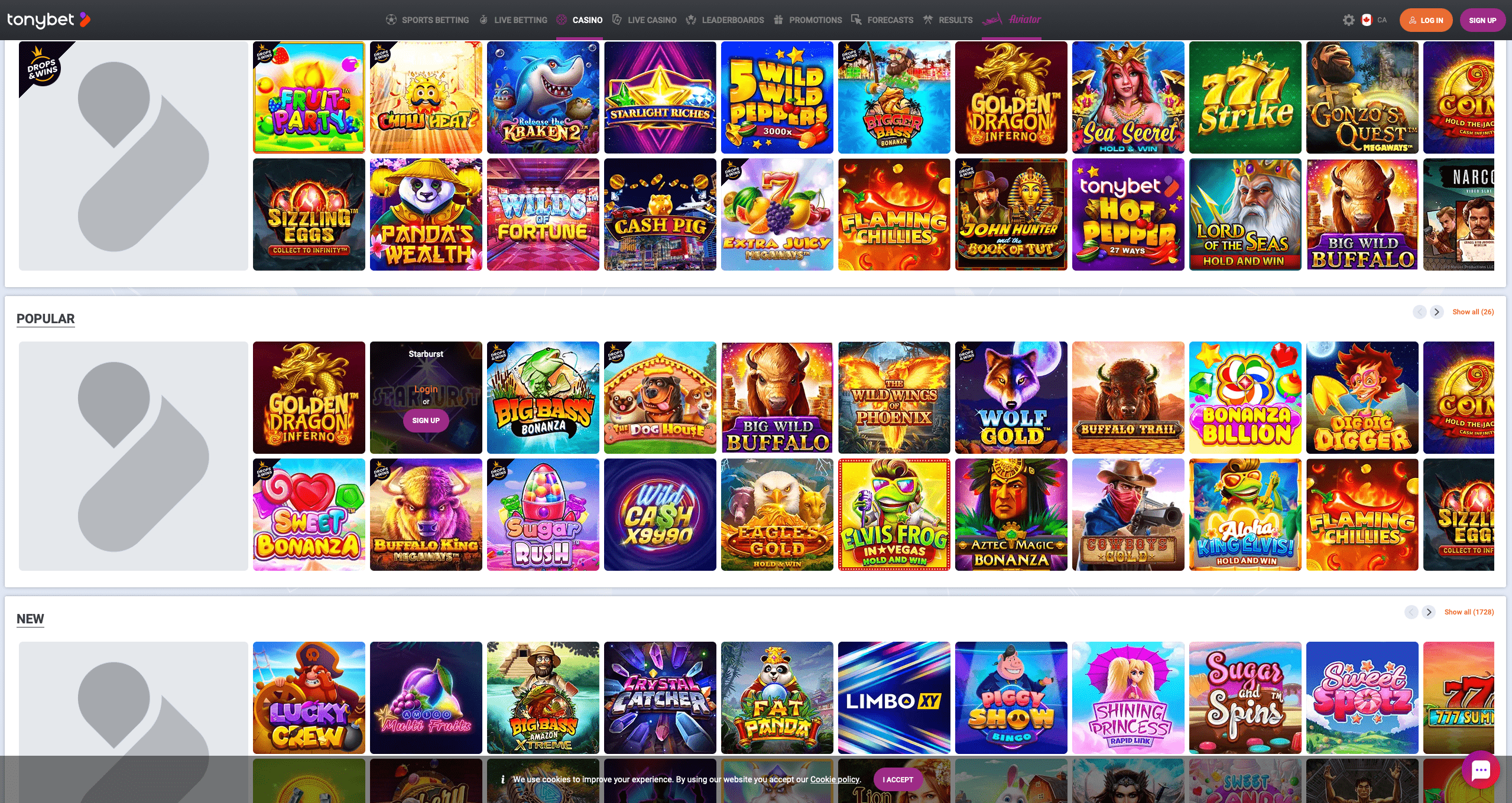 Tonybet Casino games